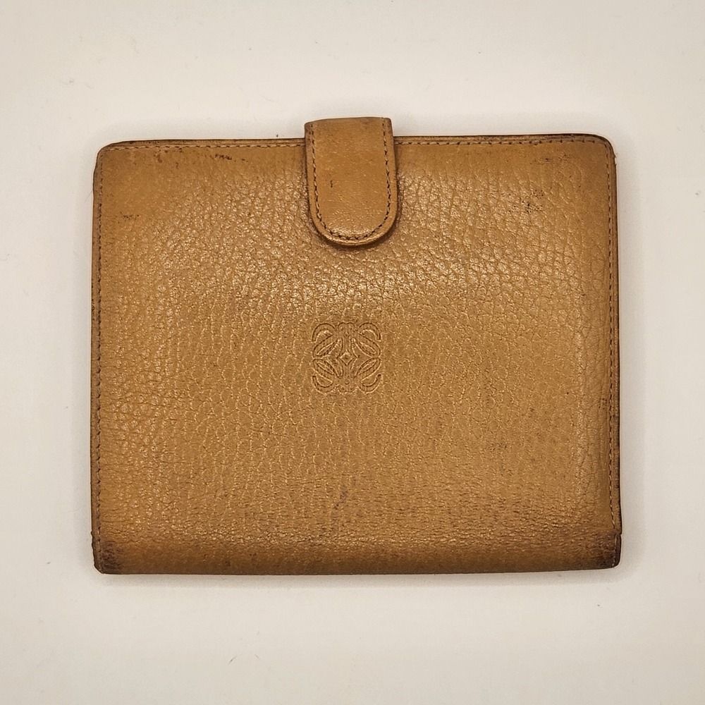 Vintage Loewe Anagram Bifold Wallet Tan Leather Made in Spain Card Coin